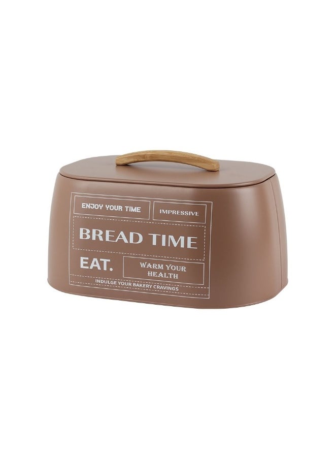 DANUBE HOME Mocha Bread Bin With Rubber Wood Handle 33.5 X 23.5 X 18.3 Cm Iron Metal Rubber Wood Bread Storage Breadbin For Home Kitchen - Brown  - Image 3