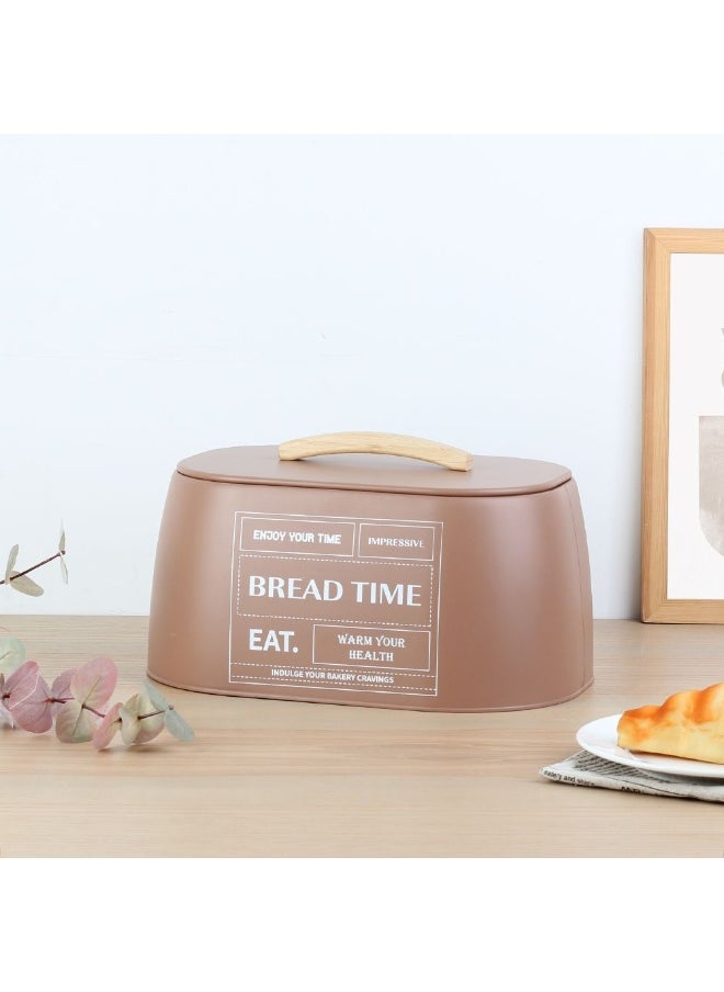 DANUBE HOME Mocha Bread Bin With Rubber Wood Handle 33.5 X 23.5 X 18.3 Cm Iron Metal Rubber Wood Bread Storage Breadbin For Home Kitchen - Brown  - Image 2