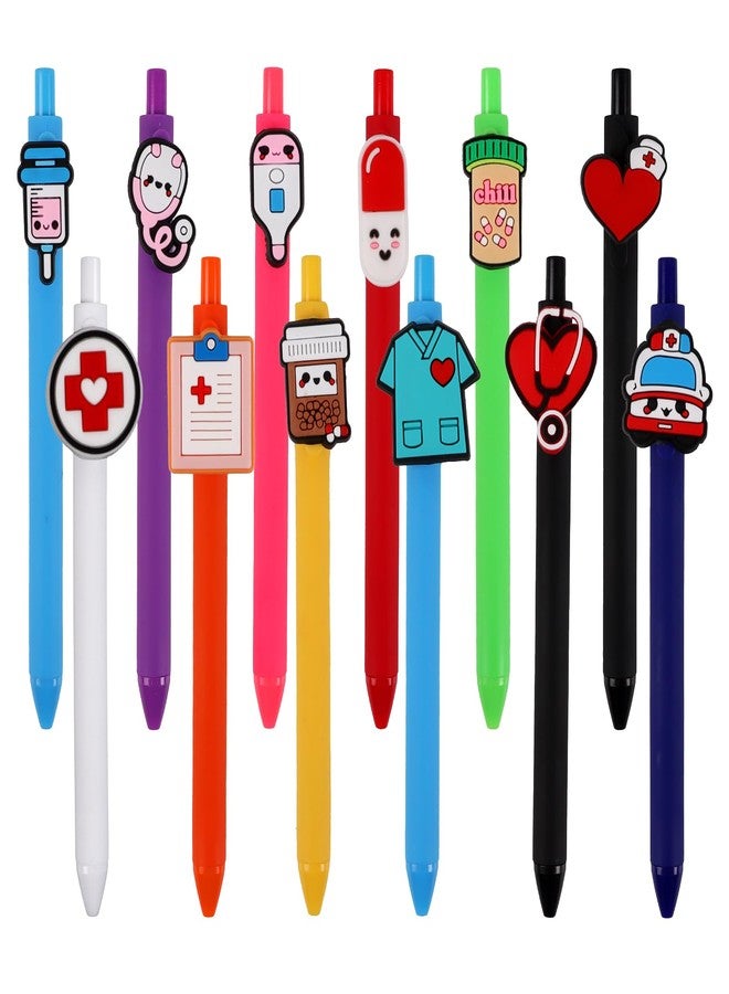 DIYASY 12 Pcs Cute Nurse Pens, Funny Nurse Accessories Pen Black Gel Ink Nursing Student Pens Set Prizes for Workers Office Supplies Gifts - Image 1