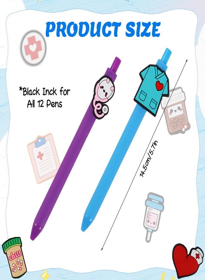 DIYASY 12 Pcs Cute Nurse Pens, Funny Nurse Accessories Pen Black Gel Ink Nursing Student Pens Set Prizes for Workers Office Supplies Gifts - Image 2