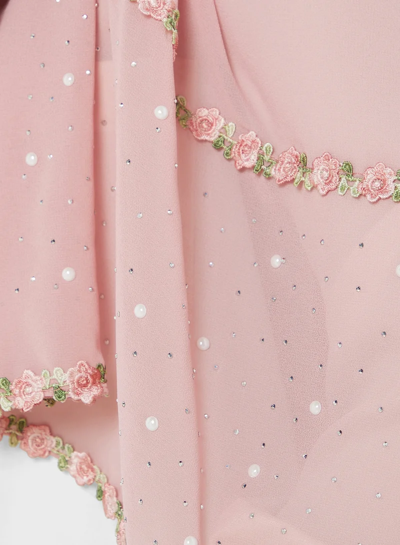 Khizana Rose Pearl Detail Long Hijab Scarf