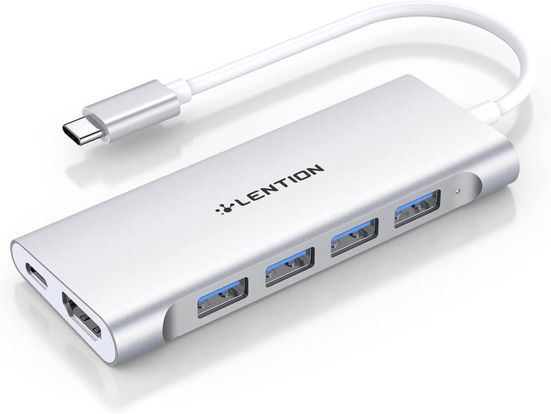 Lention USB C Hub Multiport with 4K HDMI Output, 100W PD, 4 USB 3.0, Type C Charging Adapter Compatible 2025-2016 MacBook Pro/Air, New Mac Air & Surface, Chromebook, More (CB-C35, Silver) - Image 1