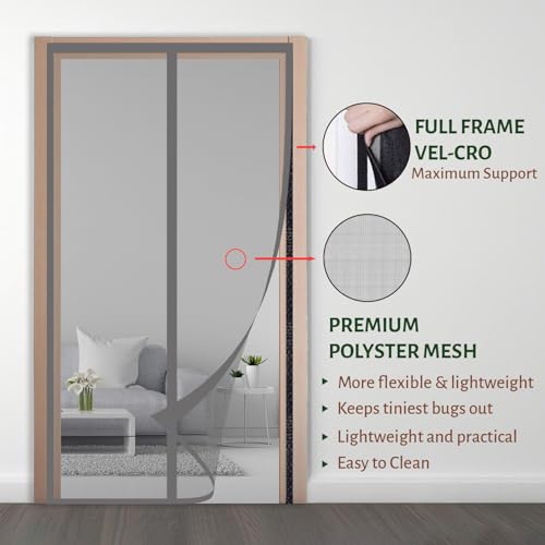 TurtleGrip Polyester Door Mosquito Net with Full Frame Hook&Loop for Main Doors, Bedroom, Kitchen & Balcony Doors (220x100 cm, Grey) |Measure Before Order. - Image 3