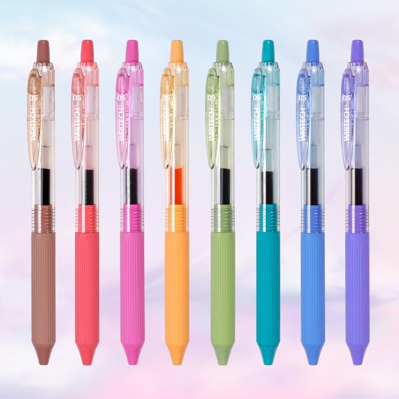WRITECH Gel Pens Fine Point: 0.5mm Multicolor Ink Retractable 8ct Smooth Writing No Smear for Journaling Drawing Note Taking Silent Click Assorted Colored Pen Set 8ct Juice color - Image 1