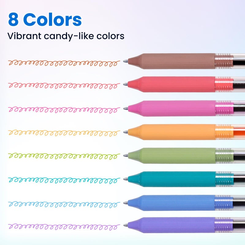 WRITECH Gel Pens Fine Point: 0.5mm Multicolor Ink Retractable 8ct Smooth Writing No Smear for Journaling Drawing Note Taking Silent Click Assorted Colored Pen Set 8ct Juice color - Image 2