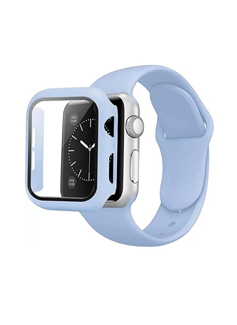Generic - 2 in 1 Silicone Watch Band & Protective Case With Tempered Glass Size 45MM For Apple watch Series 7 - Image 1