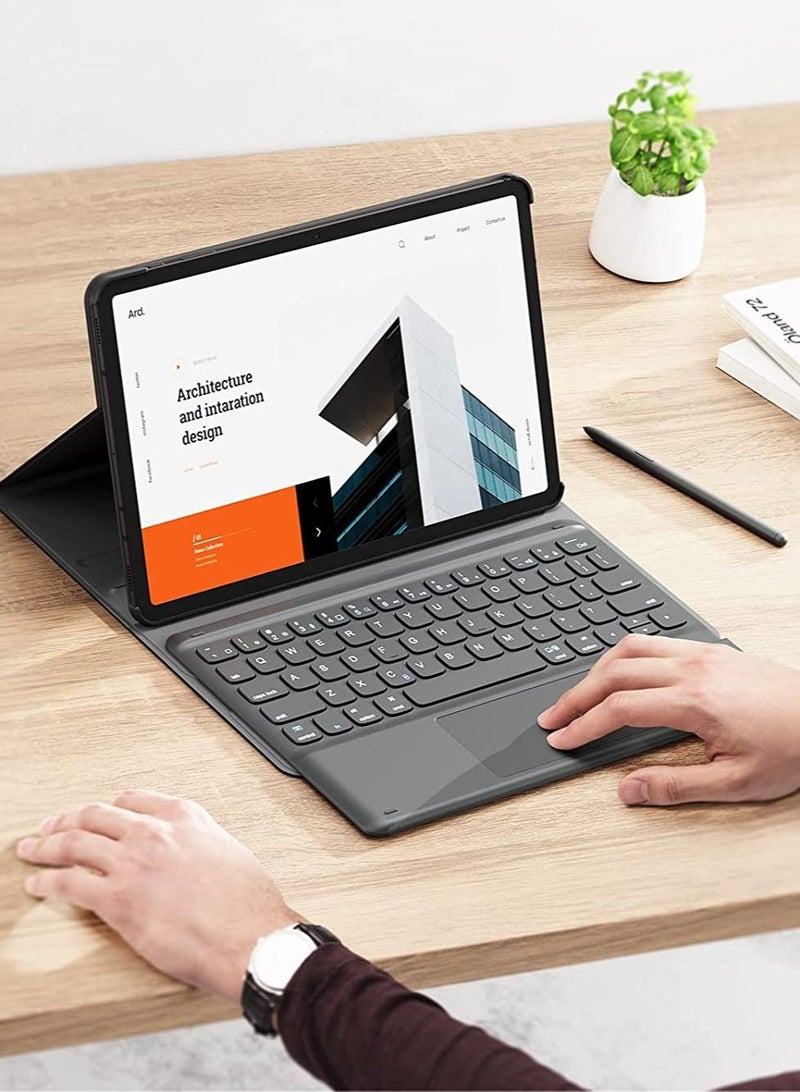 Galaxy Tab S8 Keyboard Case, Touchpad with S Pen Slot, for Samsung Galaxy Tab S8 / S7 11 inch SM-X700 / X706 / T870 / T875 / T878, Rechargeable & Detachable BT Keyboard, PU Slim Cover, Black - Image 2