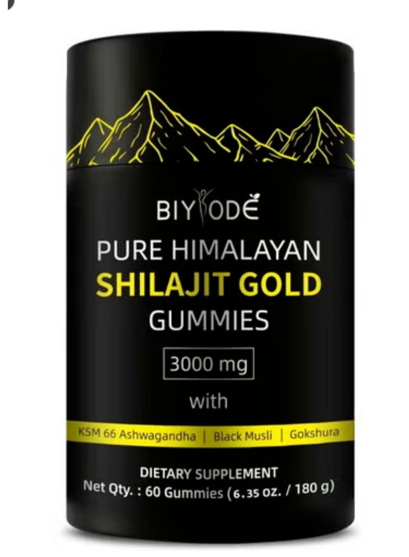 BIYODE Pure Himalayan Shilajit Gummies Gold Lab Tested No Added Sugar Ashwagandha Gokshura Fulvic Acid 60 Trace Minerals for Men Women Non-GMO 100% Natural Organic 60 Gummy - Image 1