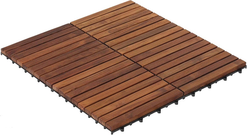 Bare Decor EZ-Floor Interlocking Flooring Tiles in Solid Teak Wood Oiled Finish (Set of 10), Long 9 Slat - Image 5