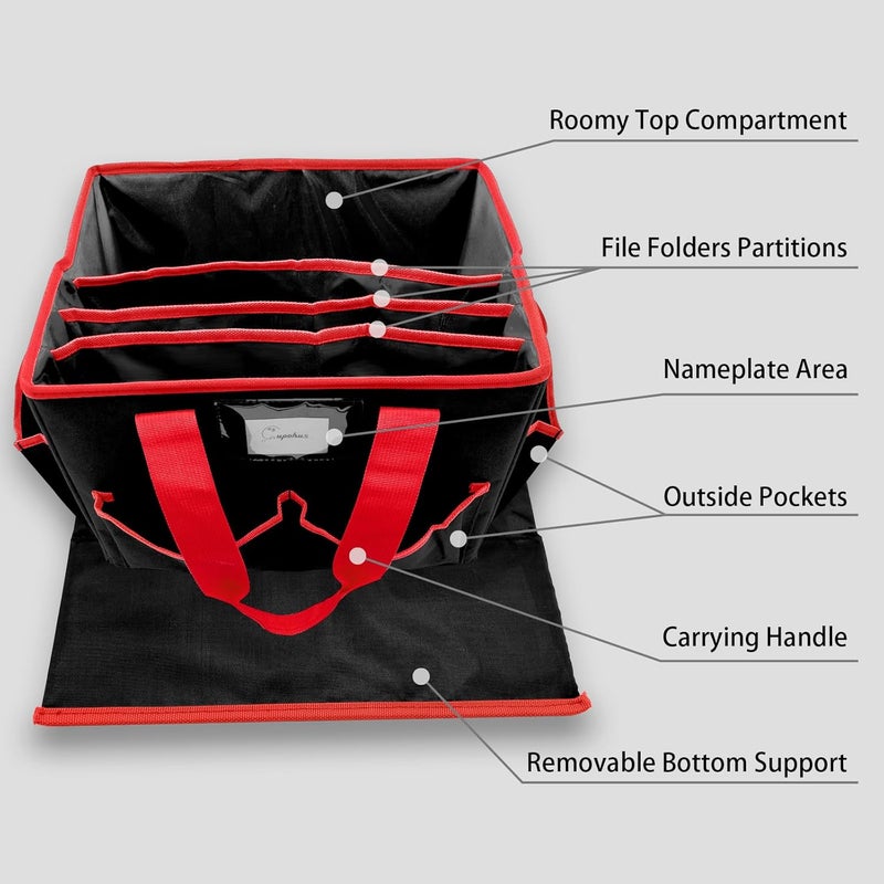 Cupohus Extra Large Art Organizer Craft Storage Tote Bag with Pockets and Hadles, Oxford Fabric Carrying Caddy for Teacher, Officer, Artist, Students, Traveler, and more – Black with Red Edge - Image 5