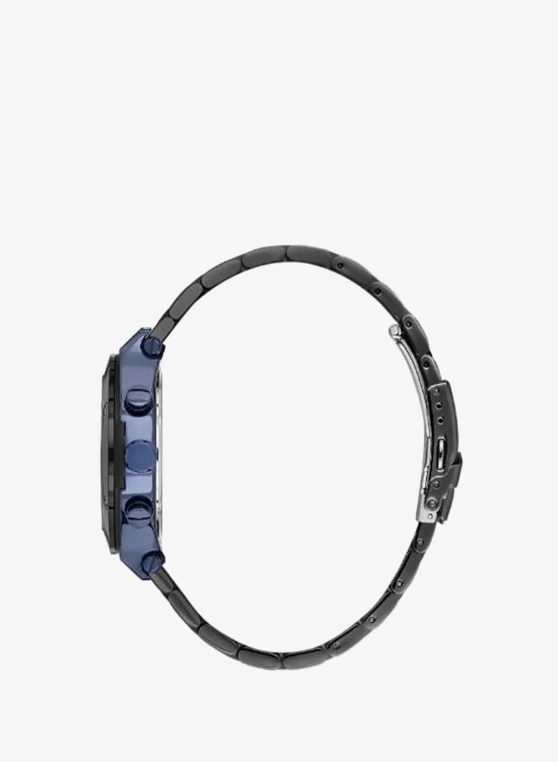 DANIEL KLEIN Men's Stainless Steel Silver and Black Brass Case Analog Dark Blue Round Sunray Dial Japanese Quartz Exclusive 50 Meters Water Resistant