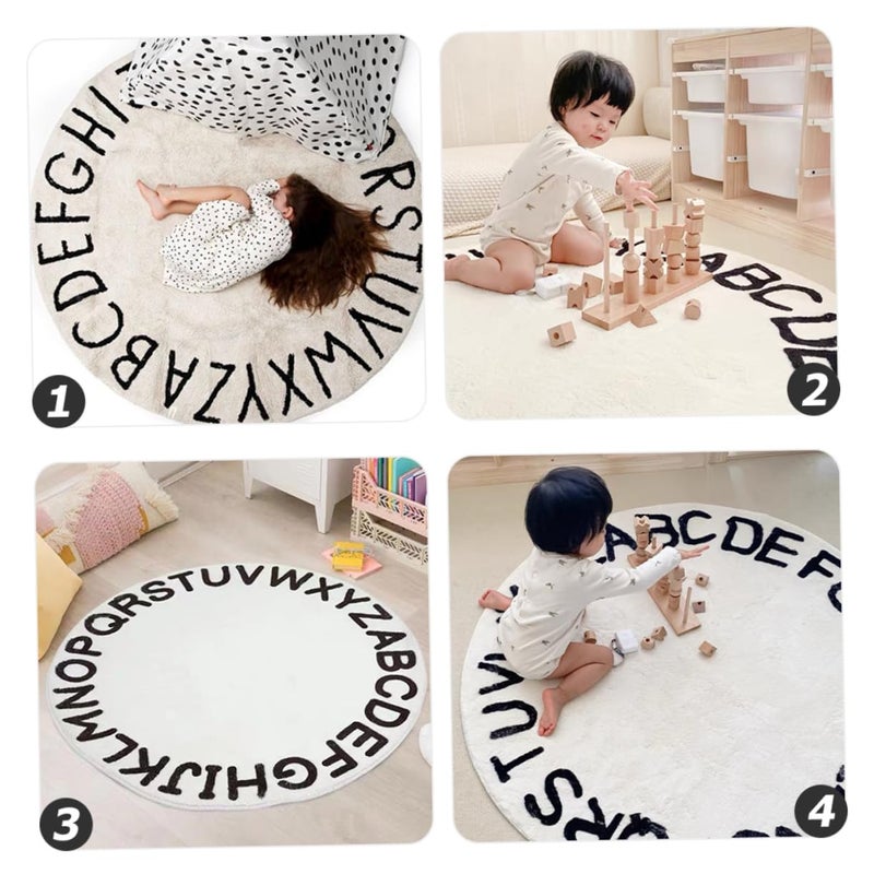 Cartoon Nordic Style Round Non Slip Soft Rug Educational Play Mat For Bedroom Living Room - Image 5