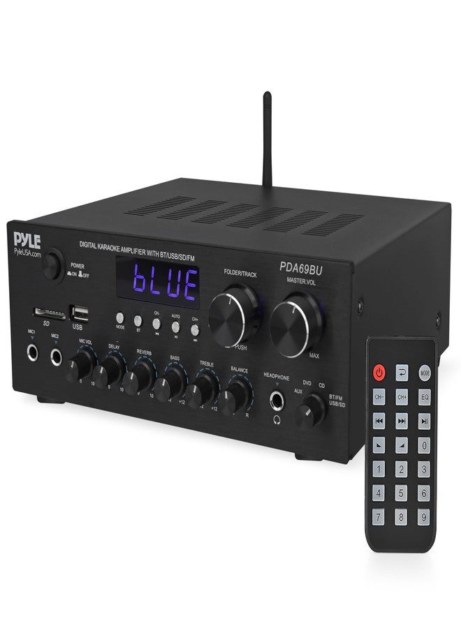 Pyle Stereo Amplifier Audio Receiver with Remote Control - Bluetooth Streaming, MP3/USB/SD/FM Radio, 2.0 Channel HiFi Sound System with RCA/Aux Inputs, Microphone & Headphone Jacks, Adjustable Bass - Image 1