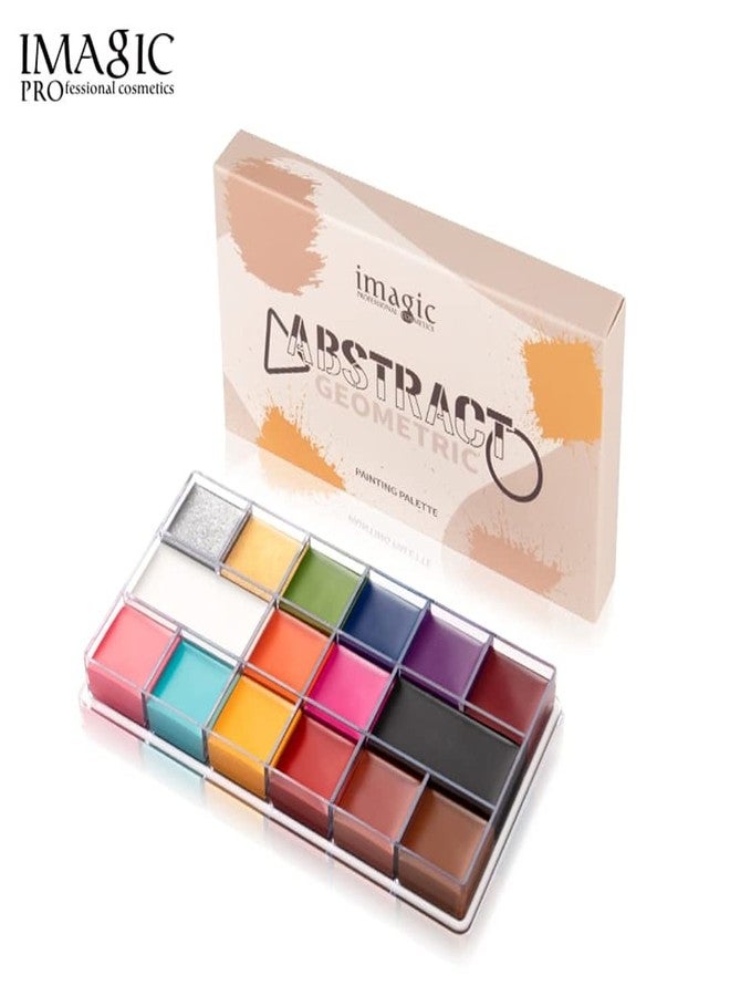 IMAGIC Beauty World Imagic Abstract Geometric 16 Color Face Paint Palette designed with a plastic transparent case. With safety ingredients, oil-based formula, creamy texture, and 16 pigmented and vibrant colors - Image 2