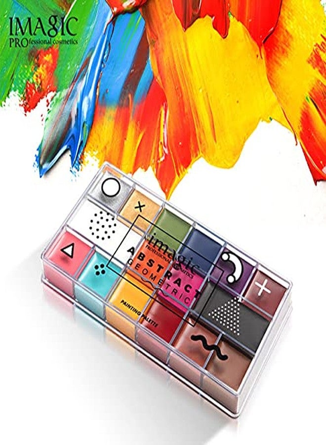 IMAGIC Beauty World Imagic Abstract Geometric 16 Color Face Paint Palette designed with a plastic transparent case. With safety ingredients, oil-based formula, creamy texture, and 16 pigmented and vibrant colors - Image 1