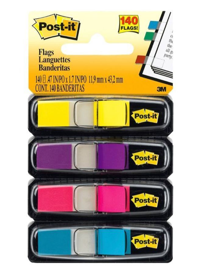 NIBEMINENT 140-Sheet Post It Index Flags With Dispenser Yellow/Pink/Blue