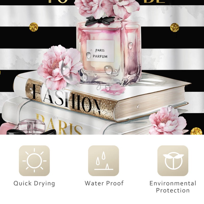 ريديكور Riyidecor أزياء الستار الدش الوردي 72wx84h بوصة إضافية أسود أبيض طويل أبيض شريط الحديث مجلة العطور عطر زهرة - Image 4