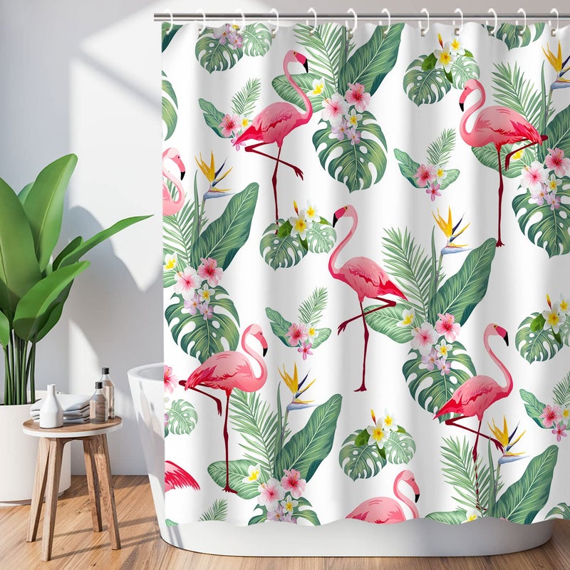 LIVILAN Flamingo Shower Curtain Set  Tropical Bathroom Decor Pink Flamingo Gifts 72 W x 72 H