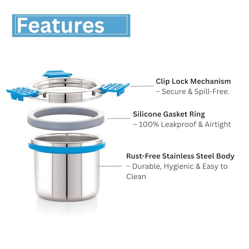 STEELLOCK PRO Stainless Steel Container/Dabba with Steel Lid Airtight for Food Storage, Easy to Carry, Leak Proof and Stackable (SLP-112/200 ML). - Image 3