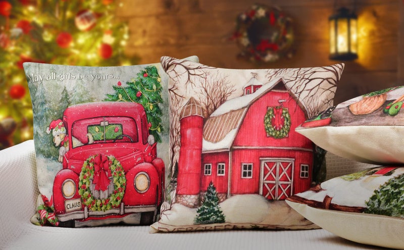 Hlonon Christmas Decorations Christmas Pillow Covers 18 x 18 Inches Set of 4 - Xmas Series Cushion Pillow Cover Custom Zippered Square Pillowcase - Image 5