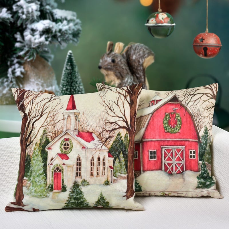Hlonon Christmas Decorations Christmas Pillow Covers 18 x 18 Inches Set of 4 - Xmas Series Cushion Pillow Cover Custom Zippered Square Pillowcase - Image 4