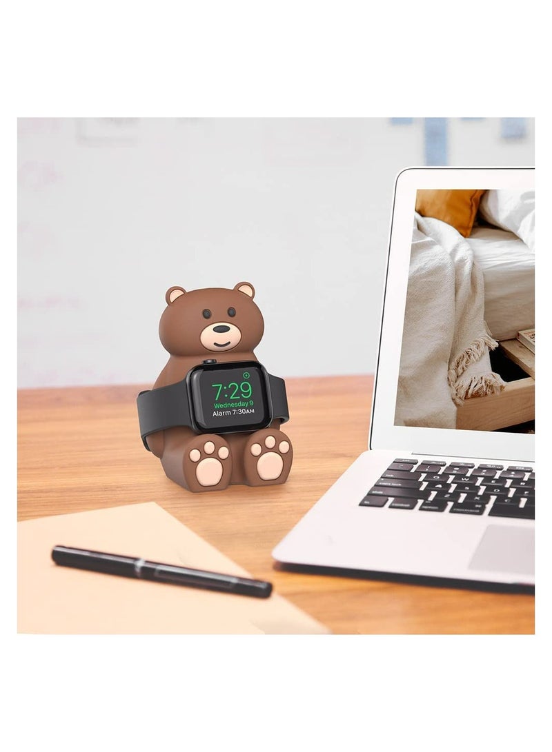 SYOSI Cute Bear Charger Stand Compatible with Apple Watch Series 8/7/6/SE/5/4/3/2/1 (45mm, 44mm, 42mm, 41mm, 40mm, 38mm), Skin-Friendly Silicone, Nightstand Mode, Home/Office Use, Bear Desktop Bracket - Image 2