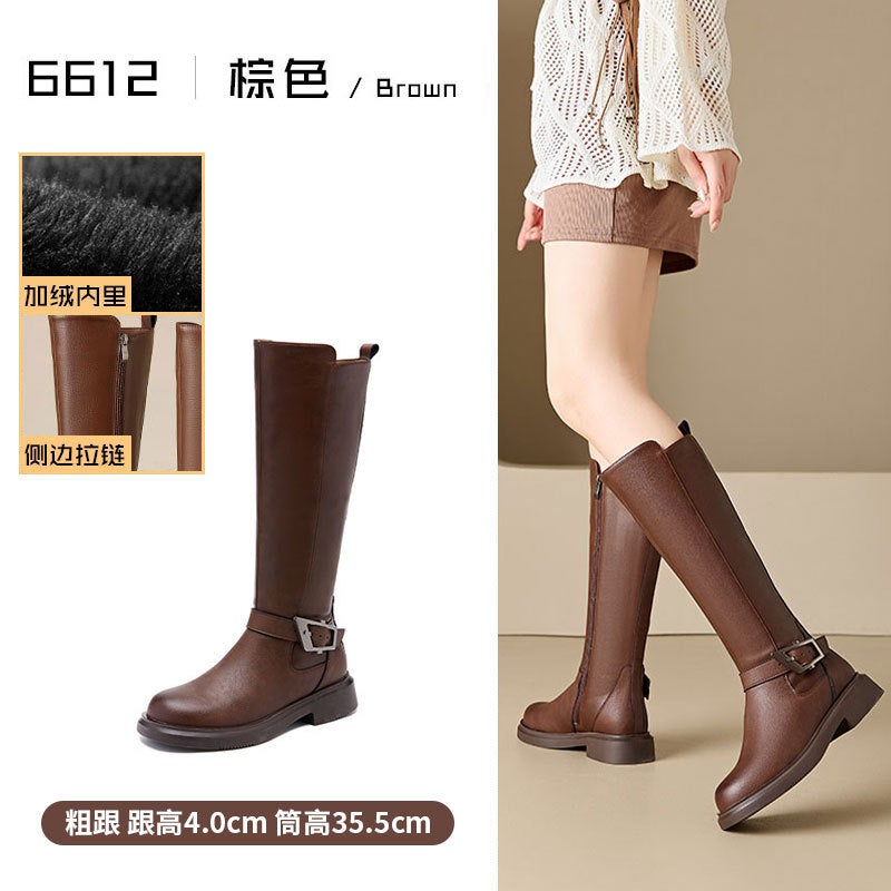 Easiest For Match Knight Boots Slim Western Cowboy Boots Maillard Thick-Soled Brown Women'S Boots - Image 1