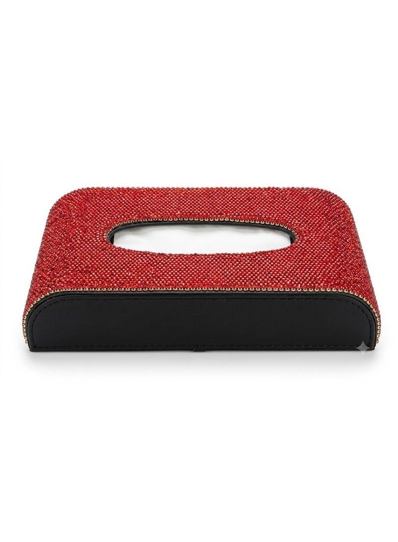 CGS Luxury Crystal Tissue Box Cover – Elegant Rhinestone Tissue Holder for Home, Car & Office In red - Image 1