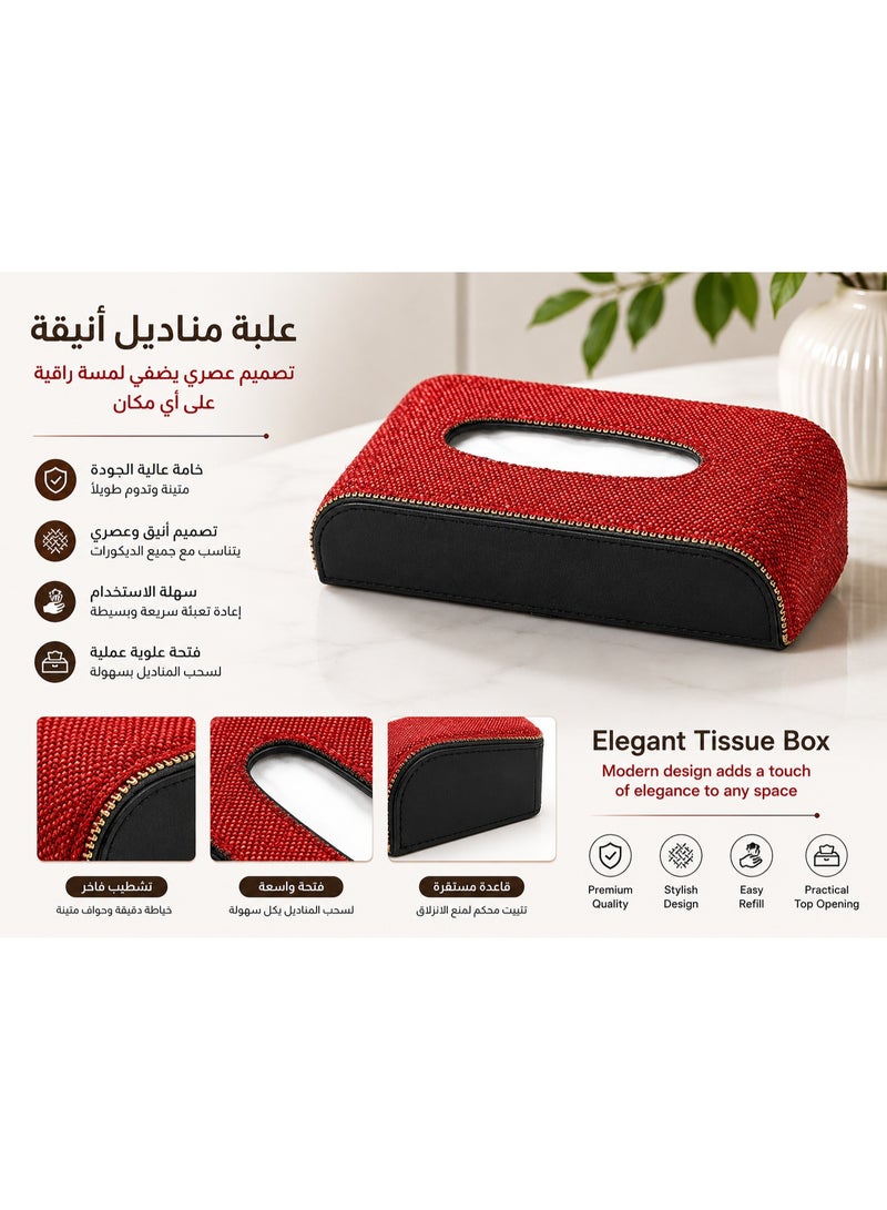 CGS Luxury Crystal Tissue Box Cover – Elegant Rhinestone Tissue Holder for Home, Car & Office In red - Image 2