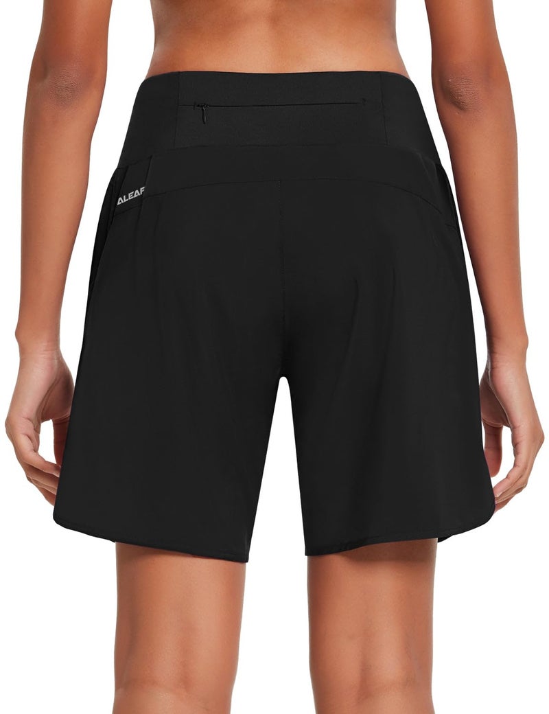 baleaf Womens' 7" Long Running Athletic Shorts Back Zipper Pocket Workout Gym Shorts Quick Dry High Waist with Liner Black Size L - Image 2