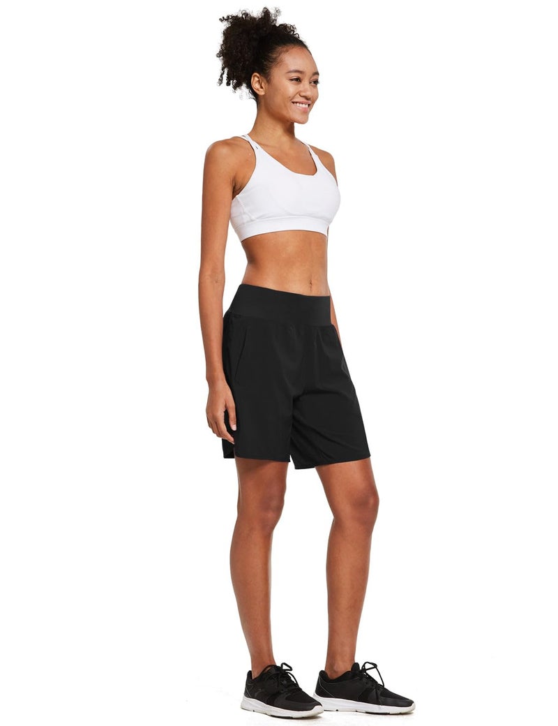 baleaf Womens' 7" Long Running Athletic Shorts Back Zipper Pocket Workout Gym Shorts Quick Dry High Waist with Liner Black Size L - Image 5
