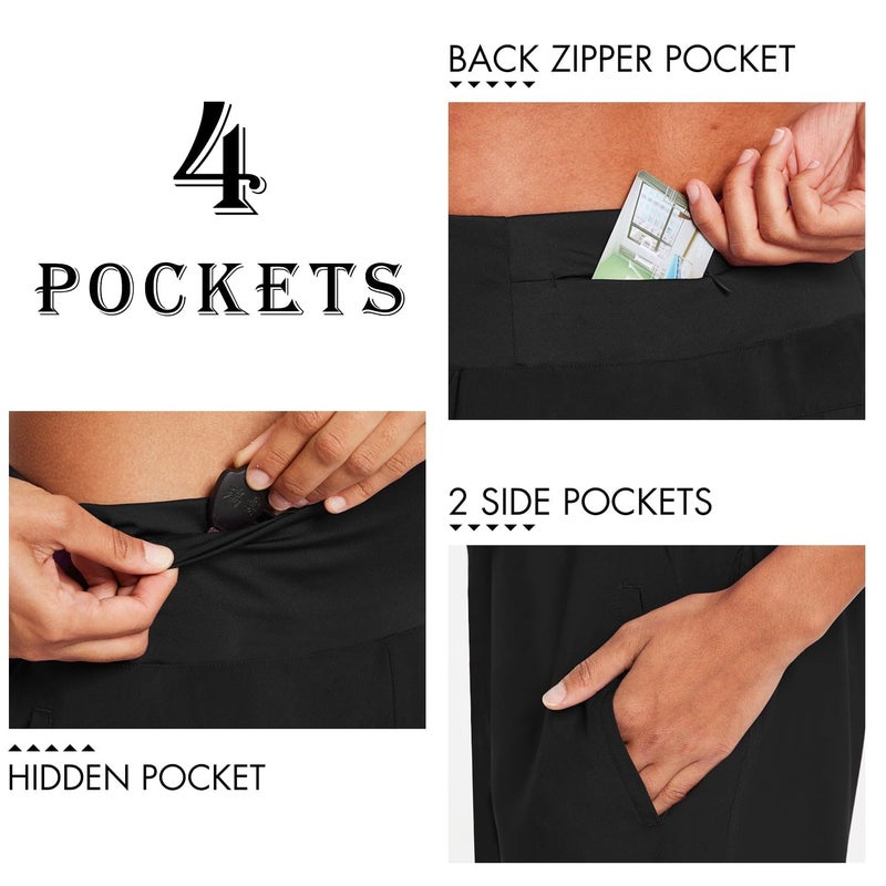 baleaf Womens' 7" Long Running Athletic Shorts Back Zipper Pocket Workout Gym Shorts Quick Dry High Waist with Liner Black Size L - Image 3