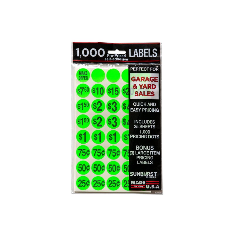 Sunburst Systems 7039 1000 Ct PrePriced Labels  Green
