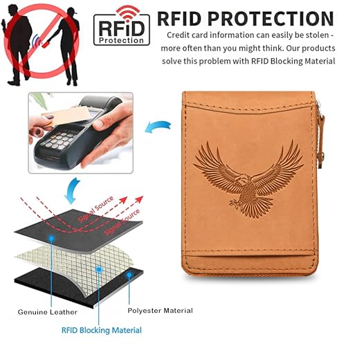 ABYS Genuine Leather RFID Protected Card Wallet||Card Case||ATM Card Holder for Men & Women (Tan-Eagle) - Image 3