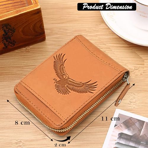 ABYS Genuine Leather RFID Protected Card Wallet||Card Case||ATM Card Holder for Men & Women (Tan-Eagle) - Image 2