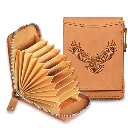 ABYS Genuine Leather RFID Protected Card Wallet||Card Case||ATM Card Holder for Men & Women (Tan-Eagle) - Image 1