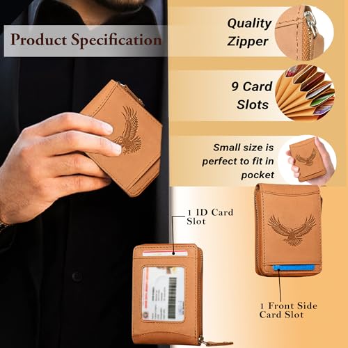 ABYS Genuine Leather RFID Protected Card Wallet||Card Case||ATM Card Holder for Men & Women (Tan-Eagle) - Image 4