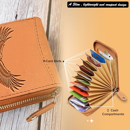 ABYS Genuine Leather RFID Protected Card Wallet||Card Case||ATM Card Holder for Men & Women (Tan-Eagle) - Image 5