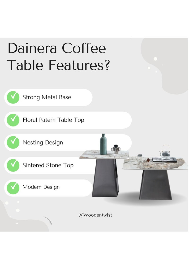 وودن تويست طاولة قهوة متداخلة بقاعدة معدنية حديثة من Dainera (طقم من قطعتين)  - Image 2