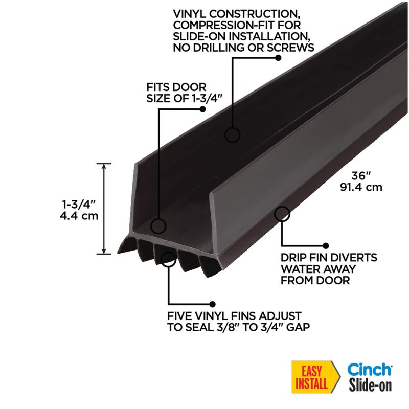 M-D Building Products 43337 Vinyl CINCH® U-Shape Slide-On Under Door Seal, Easy-to-Install, Energy-Saving, Weatherproof Seal for Doors, Effective Draft Blocker, Ideal for Home (36 Inch, Brown) - Image 3