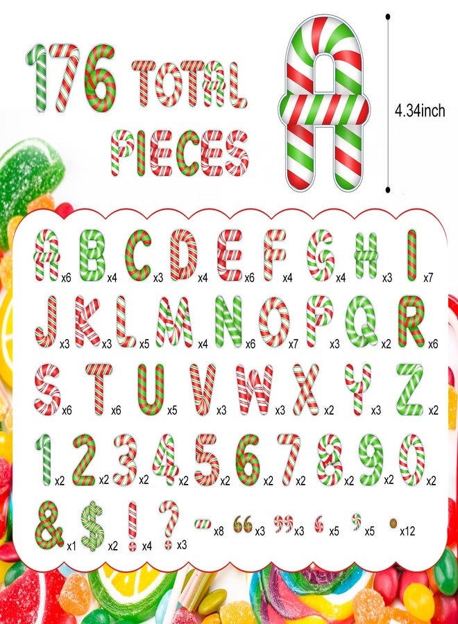 Faccito 176 Pcs Candy Cane Letters Christmas Bulletin Board Letters 4.3 Inch Cardboard Alphabet Number Symbol Cutouts for Home Classroom Christmas Holiday Birthday Party(Candy,Colorful) - Image 2