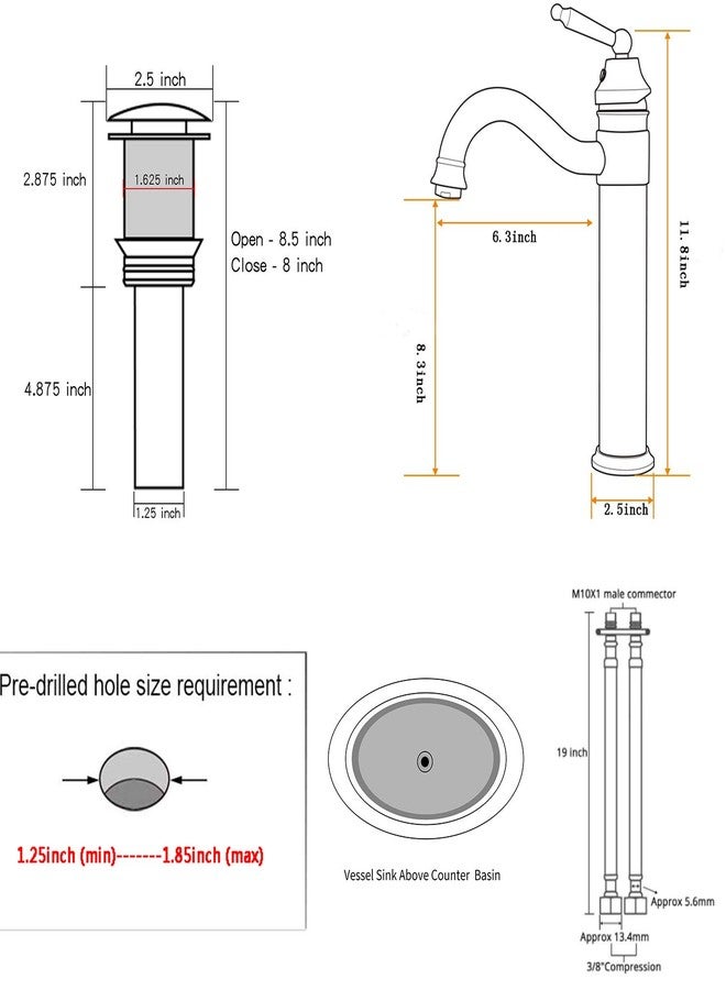 GGStudy Tall Body Single Handle One Hole Bathroom Vessel Sink Faucets Copper Finish with Pop Up Drian Without Overflow - Image 2