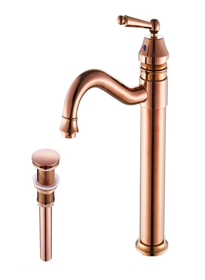 GGStudy Tall Body Single Handle One Hole Bathroom Vessel Sink Faucets Copper Finish with Pop Up Drian Without Overflow - Image 1