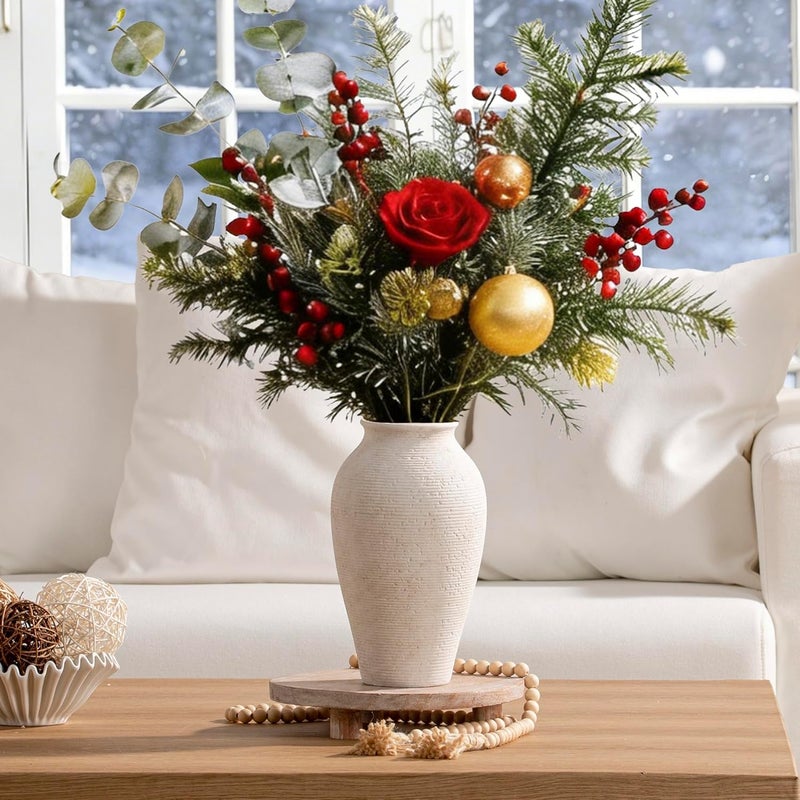Vanselia Ceramic Flower Vase Home Decor - Large Tall Farmhouse Table Vases Rustic Vintage Living Room Kitchen Bedroom Decorations for House Book Shelf Office Coffee Desk Dining Fireplace (11" Rustic) - Image 2