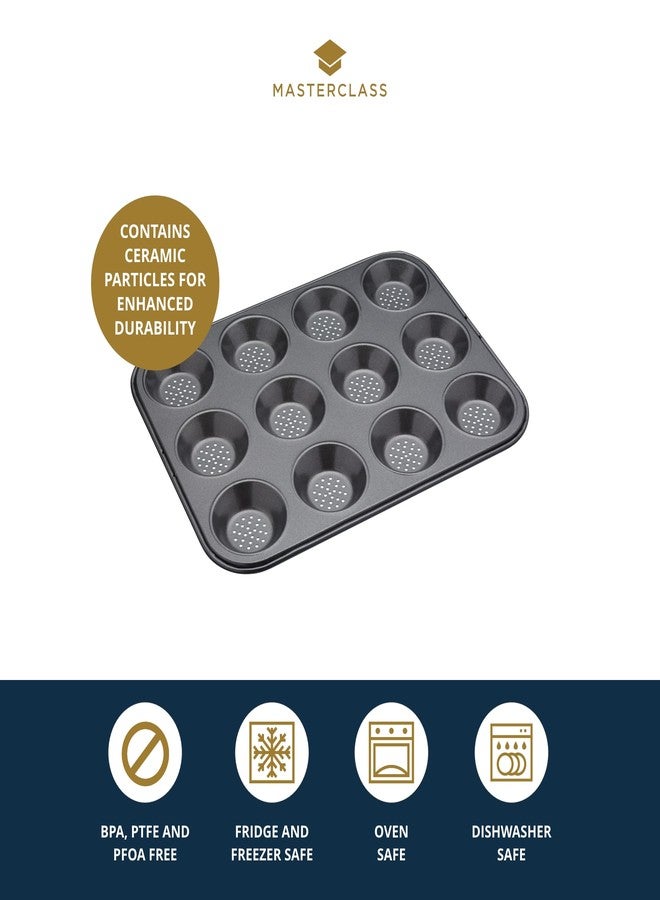 Master Class MasterClass Crusty Bake Perforated Mince Pie Baking Tray with PTFE, PFOA and BPA Free Non Stick, Robust 1mm Thick Carbon Steel, 32 x 24cm 12 Hole Tart Tin, Grey - Image 2