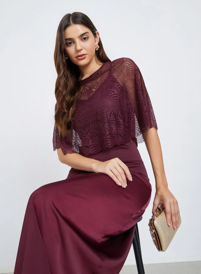 Styli Burgundy Lace Insert Maxi Evening Dress