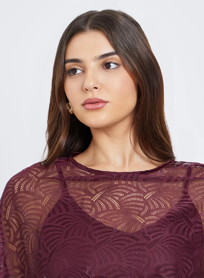 Styli  Styli Burgundy Lace Insert Maxi Evening Dress for Women | Best Price UAE