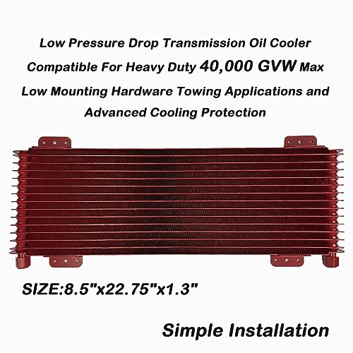 OVANOH Low Pressure Drop Transmission Oil Cooler 40k Transmission Oil Cool Compatible For Heavy Duty 40,000 GVW Max Low Mounting Hardware Towing Applications and Advanced Cooling Protection LPD47391 - Image 2