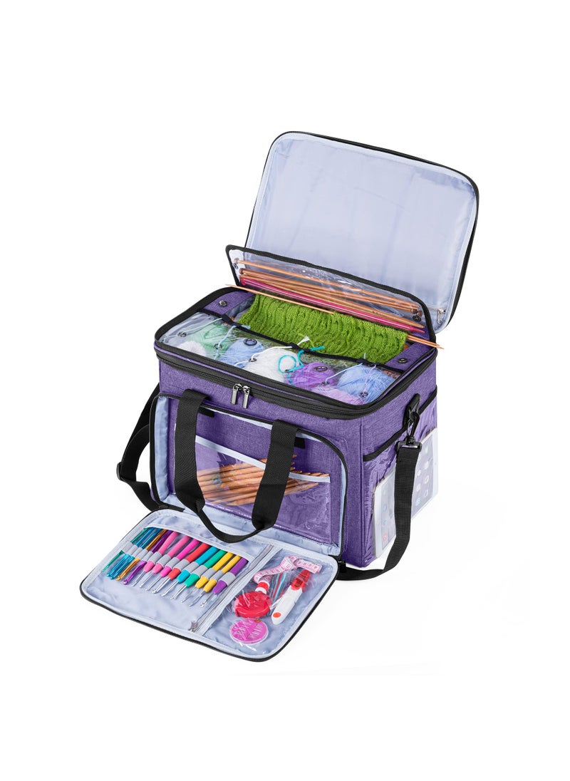 Teamoy Teamoy Knitting Bag Yarn Tote Organizer with Cover and Inner Divider Sewn to Bottom for Crochet Hooks Knitting Needlesup To 14 Project and Supplies PurpleNo Accessories Included 
