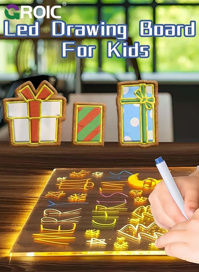 GROIC لوحة ملاحظات LED ملونة، 20X30X20CM، لوحة رسائل أكريليك مضيئة، لوحة أكريليك قابلة للمسح الضوئي، لوحة رسم LED مع حامل، 7 علامات، للمكتب والمدرسة والمنزل، لوحة جرافيتي للأطفال - Image 5